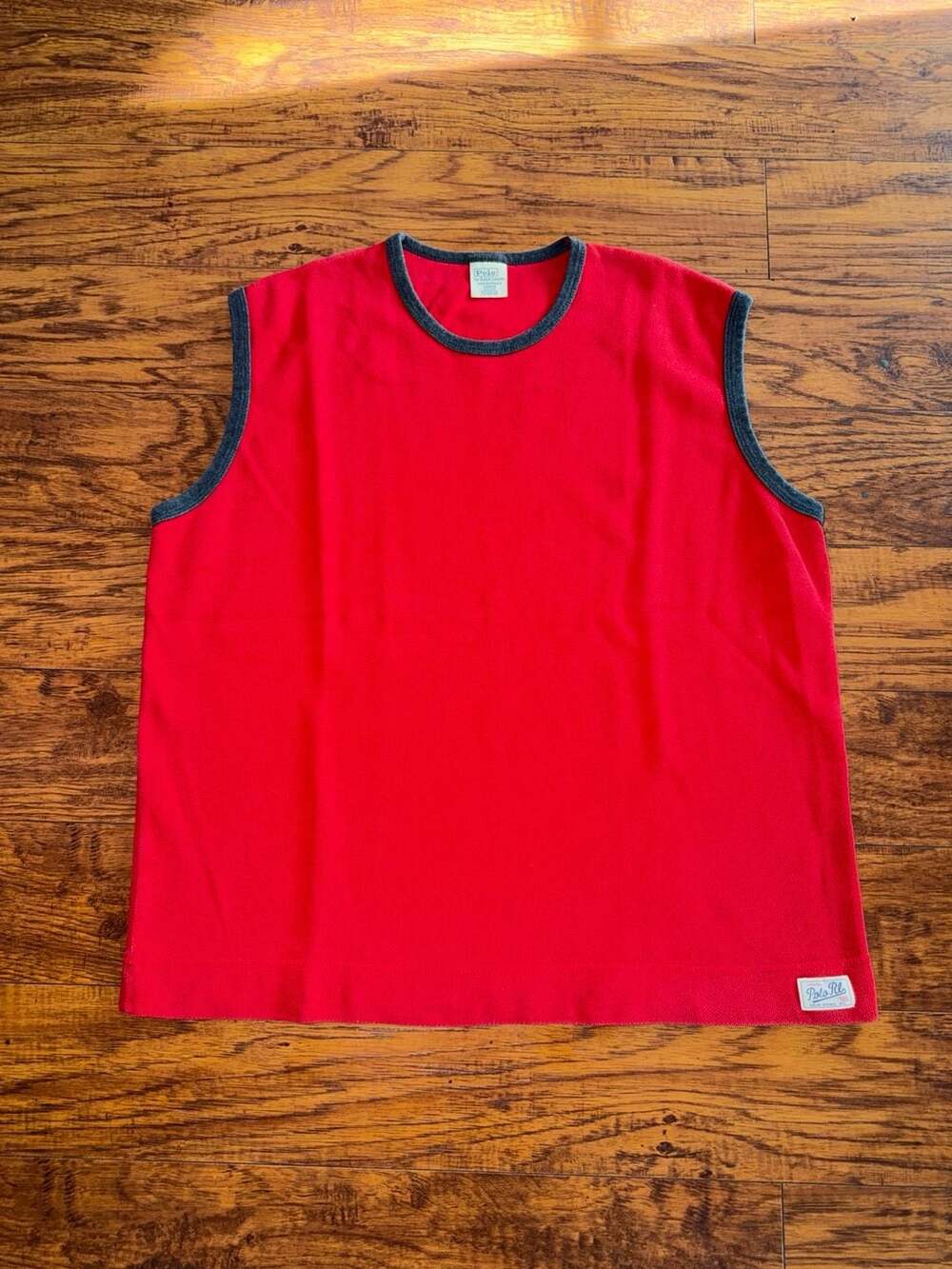 Vintage Polo Ralph Lauren Underwear Thermal Sleep Tank Top Red Gray Trim